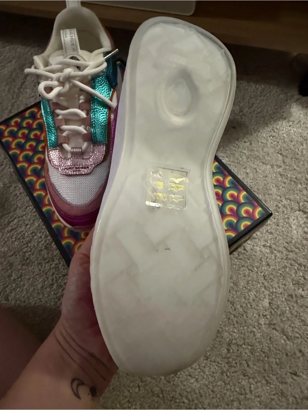 Kurt Geiger Colorblock Leather & Mesh Sneakers - White, Pink, Teal, Purple